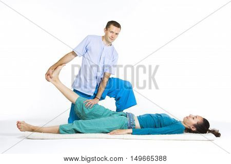 Massage parlor. Various techniques of Thai massage