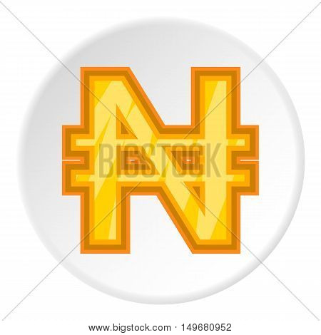 Sign of money naira icon in cartoon style on white circle background. Currency symbol vector illustration