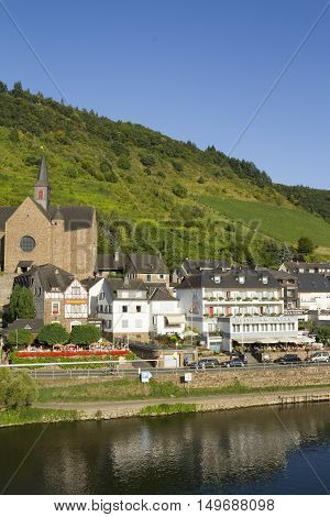 Cochem Germany - Aug 20 2016: Cityscape of Cochem from the Mosel river.