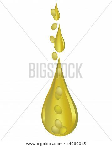 Gocce di olio di oliva con olive verdi di inclusione