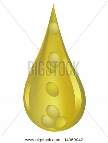 Gocce di olio di oliva con olive verdi di inclusione