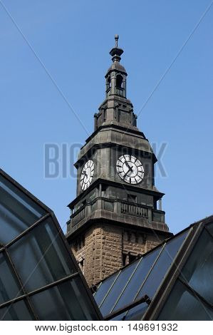 the clock tower of Hamburg mail railway station