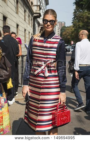 Fashionable Woman Posing During Milan Fashion Week