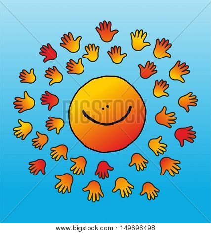 smiling sun and soft touching gentle and friendly sunbeams