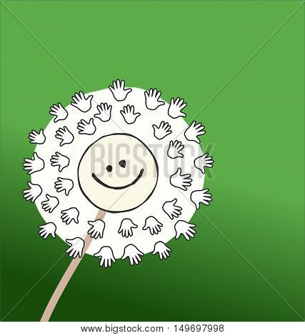 Funny smiling cartoon dandelion vector. white and fluffy