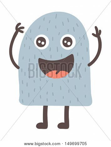Cute monster color character funny design element. Humour emoticon fantasy monster unique expression sticker isolated. Alien sticker vector fantasy monster paint crazy animals.