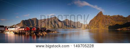 Panorama of the village of Hamnoy - Long exposure version Lofoten Norway