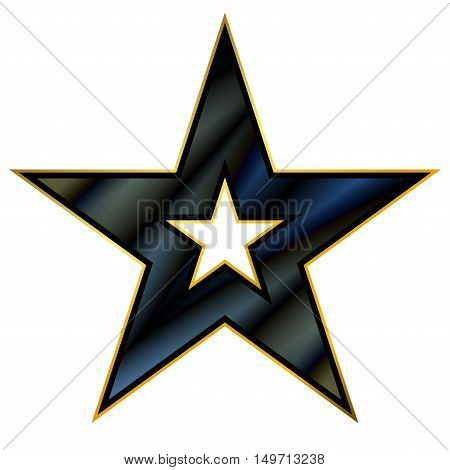Black gold american star sign. Golden icon isolated on black background. Elegance metal object. Metallic graphic. Design element for award medal. Symbol holiday christmas. Vector illustration