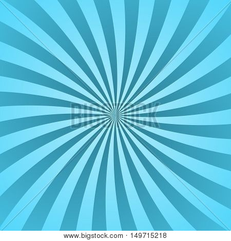 Blue rays poster. Popular ray star burst background television vintage. Dark-blue and light-blue abstract texture with sunburst flare beam. Retro art design. Glow bright pattern. Vector Illustration