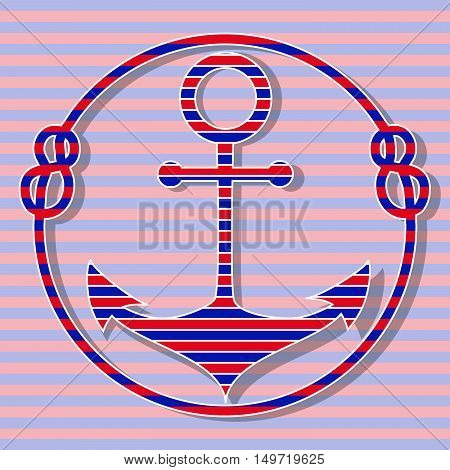 Blue and red line anchor with rope vector illustration