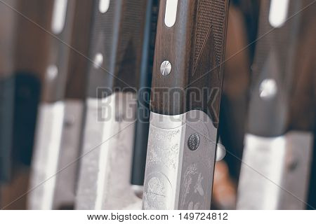 Hunting shotgun Close up. Hunting rifle. Hunt