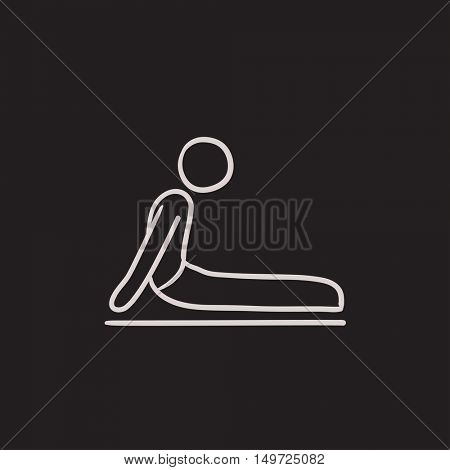 Man practicing yoga upward dog pose vector sketch icon isolated on background. Hand drawn man in yoga upward dog pose icon. Man in yoga upward dog pose sketch icon for infographic, website or app.
