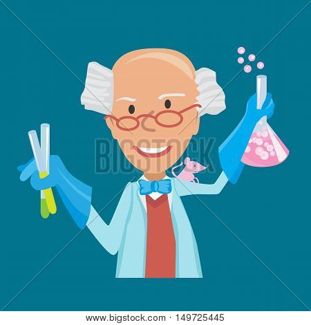 Vector illustration of Cartoon Scientist doing experiments