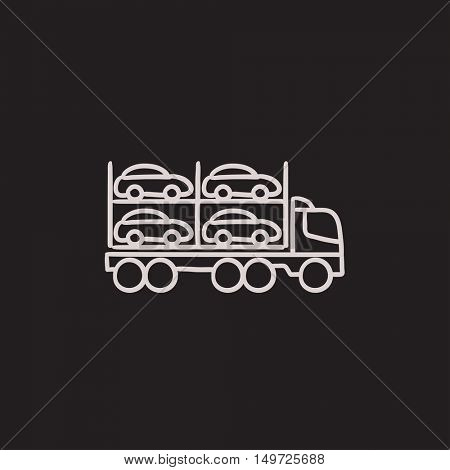 Car carrier vector sketch icon isolated on background. Hand drawn Car carrier icon. Car carrier sketch icon for infographic, website or app.