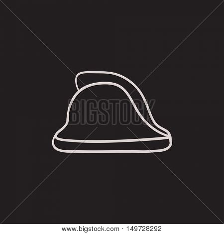 Firefighter helmet vector sketch icon isolated on background. Hand drawn Firefighter helmet icon. Firefighter helmet sketch icon for infographic, website or app.