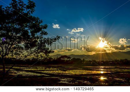 Sunset in the countryside in winter is spectacular.