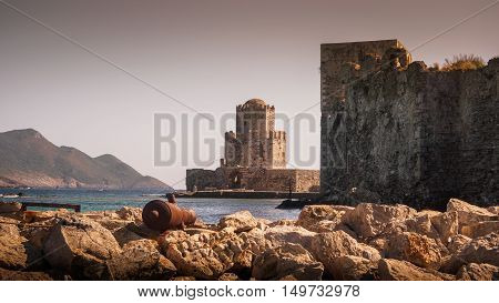 A view of Methoni Castle Nr Messini Greece.