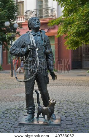 Mukachevo Ukraine - July 21 Monument chimneysweep July 21 2016 in Mukachevo Ukraine