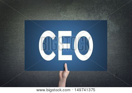 SEO card in hand on dark background.