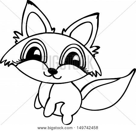 Black and white line of baby fox. Funny cartoon fox. Restore the picture inside the contour. Simple educational game for kids