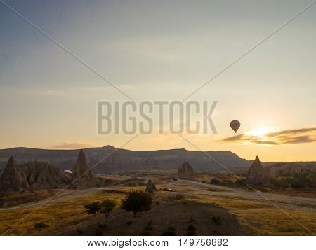 GOREME TURKEY- SEPTEMBER 16 2016: Balloon tour in morning sunrise.