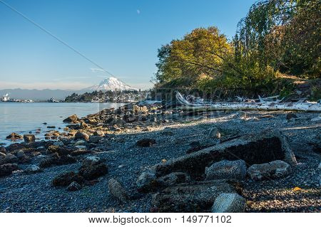 A view of Mount Rainier from Ruston Washington.
