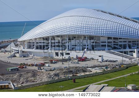 Sochi, Russia - September 24: Bolshoy Ice Dome and football stadium Fischt at the Park preparing for the soccer World Cup 2018 on September 24, 2016