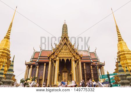 Bangkok Thailand - June 5 2016 : A lot of tourists at the Emerald Buddha temple or 