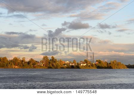 View of Neva River at evening in St.Petersburg Russia.