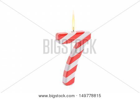 Birthday candle with number 7 3D rendering isolated on white background