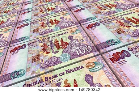 Nigerian nairas bills stacks background. 3D illustration.