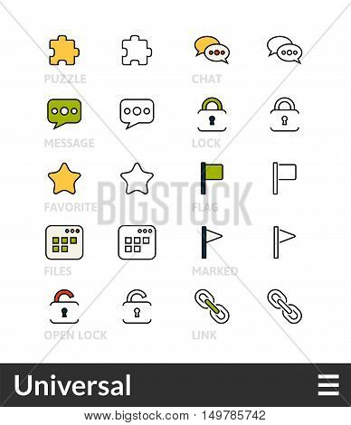 Black and color outline icons, slim line pictograms vector set 1 - universal symbol collection