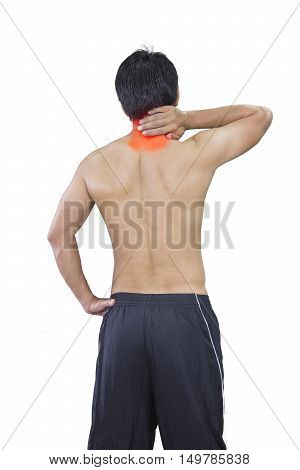 Young man has terrible neckache and isolated