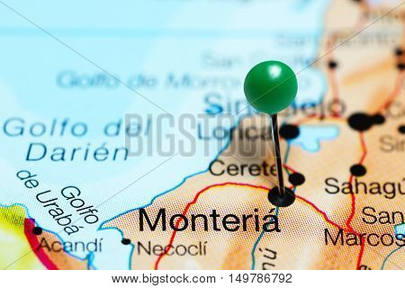 Monteria pinned on a map of Colombia