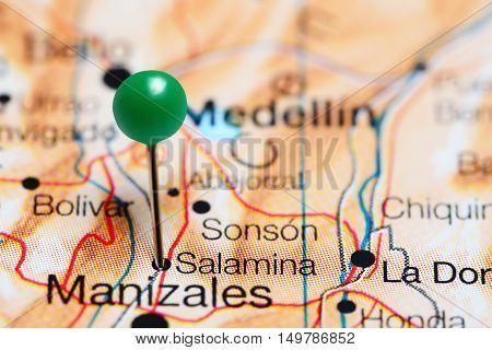 Salamina pinned on a map of Colombia