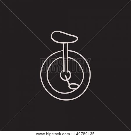 One wheel bicycle vector sketch icon isolated on background. Hand drawn One wheel bicycle icon. One wheel bicycle sketch icon for infographic, website or app.