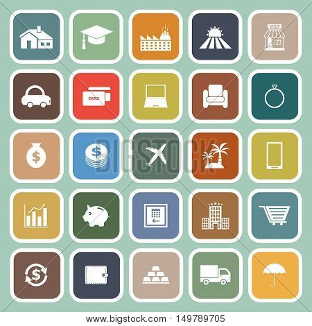 Loan flat icons on green background, stock vector