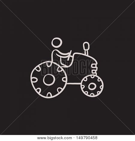 Man driving tractor vector sketch icon isolated on background. Hand drawn Man driving tractor icon. Man driving tractor sketch icon for infographic, website or app.