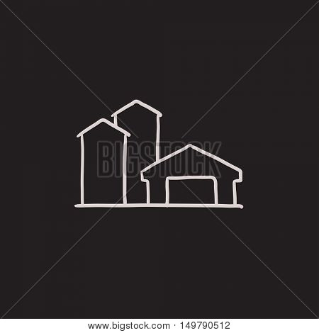 Farm buildings sketch icon for web, mobile and infographics. Hand drawn farm buildings icon. Farm buildings vector icon. Farm buildings icon isolated on white background.