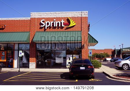 PLAINFIELD, ILLINOIS / UNITED STATES - SEPTEMBER 19, 2016: One may sign up for Sprint cellular telephone service in a Plainfield strip mall.