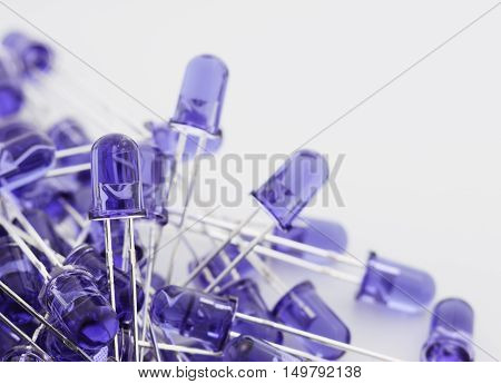 Blue LEDs 5mm on white background. Shallow DOF.