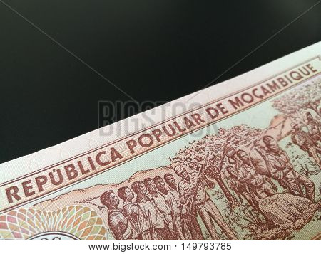 Close up of Mozambican Metical, Mozambique paper bank note, Mocambique money