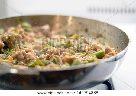Frango com quiabo (Portuguese for 