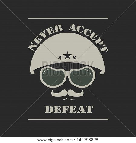 Army helmet emblem. Military army emblem for T-shirt. Illustration of military helmet on dark background