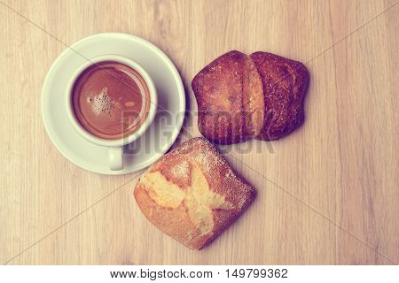 German Baps With Coffee On Wooden