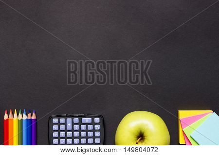 School or office black desk top view