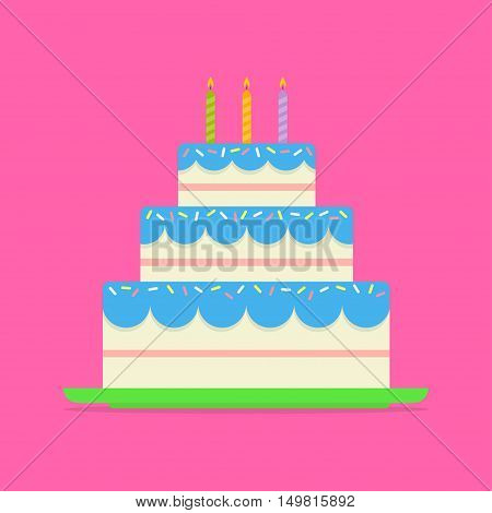 Birthday cake or wedding vector illustration isolated from the background. celebratory cake with candles in a flat style. Desserts and pastries symbol.