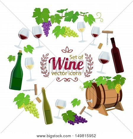 Round frame with wine icons. Template for packaging cards posters menu. Vector stock illustration