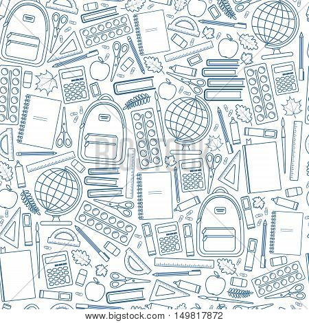 Seamless school pattern on a white background. Vector stock illustration.
