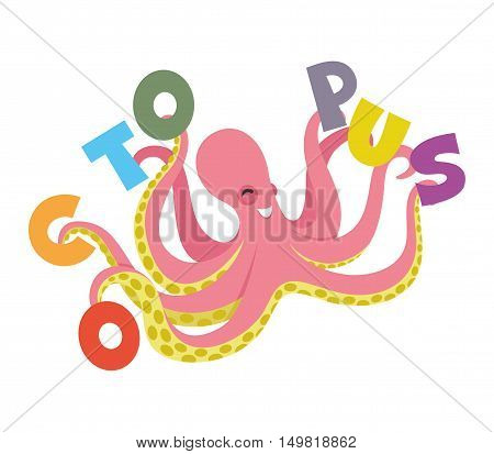 Cute pink octopus on a white background.